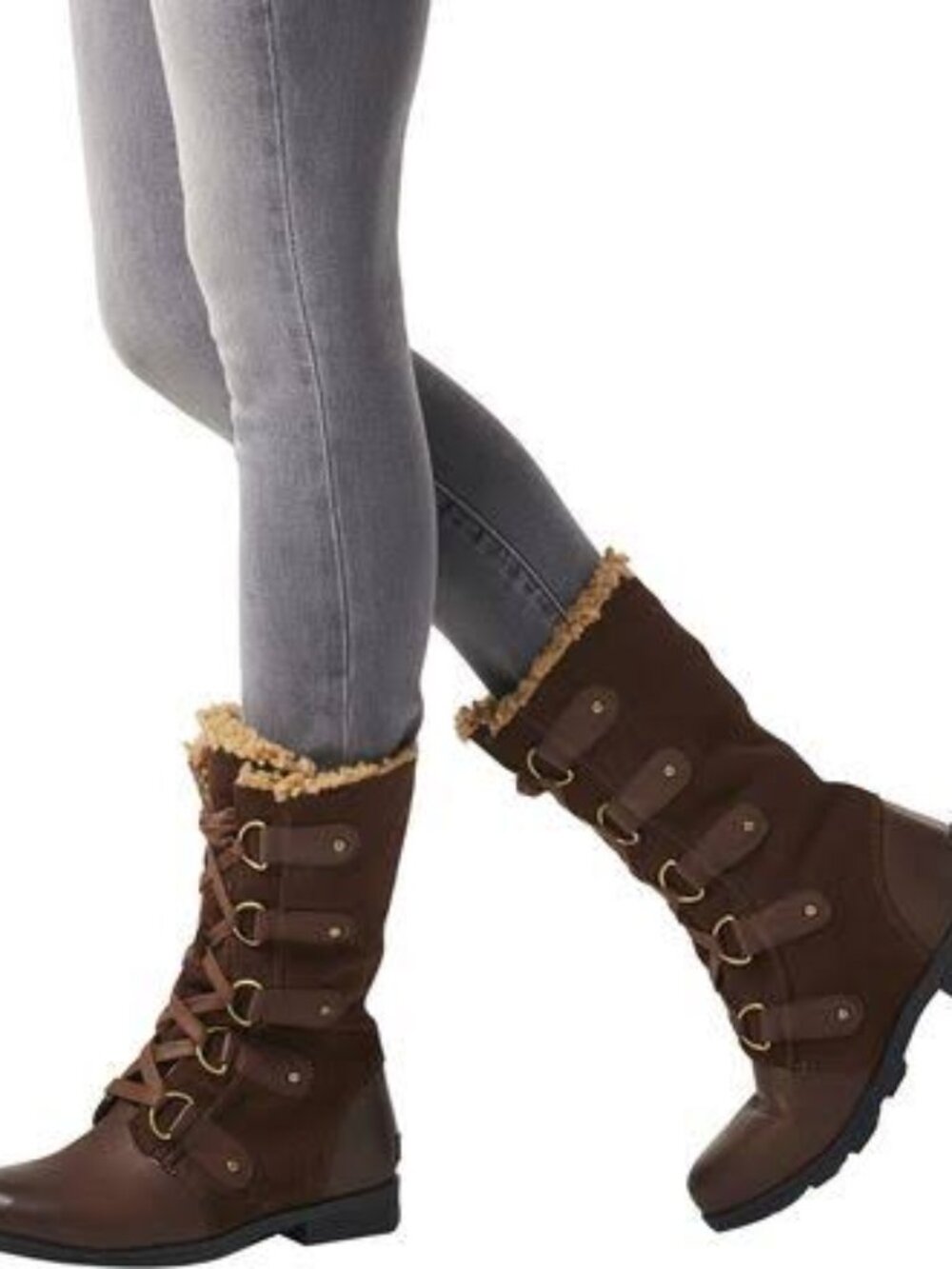 Sorel Emelie‎ Combat Boots Major Brown Leather Shearling Size 7